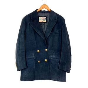 Vintage Atlantic Beach Black Suede Blazer Jacket Double Breasted Gold‎ Buttons